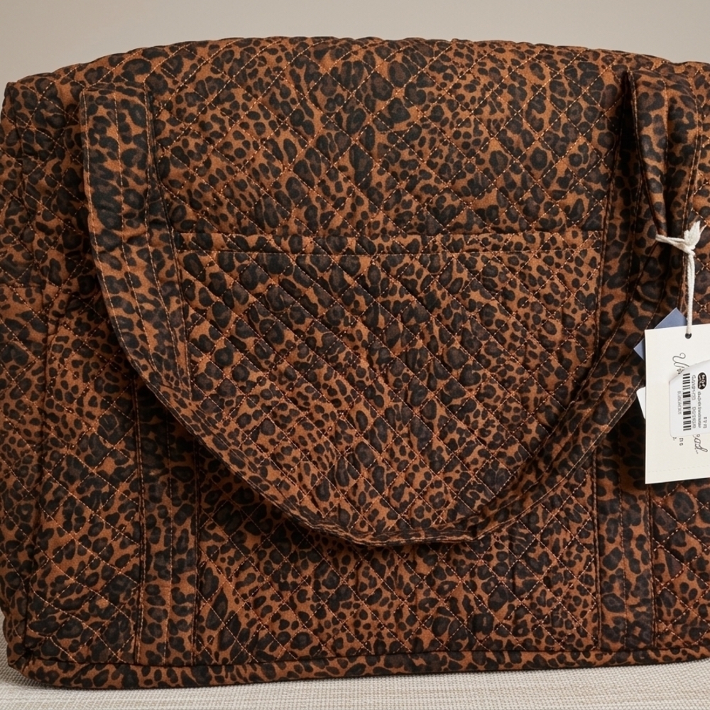 Quilted Leopard Print Fold-Over Clutch in Brown & Black